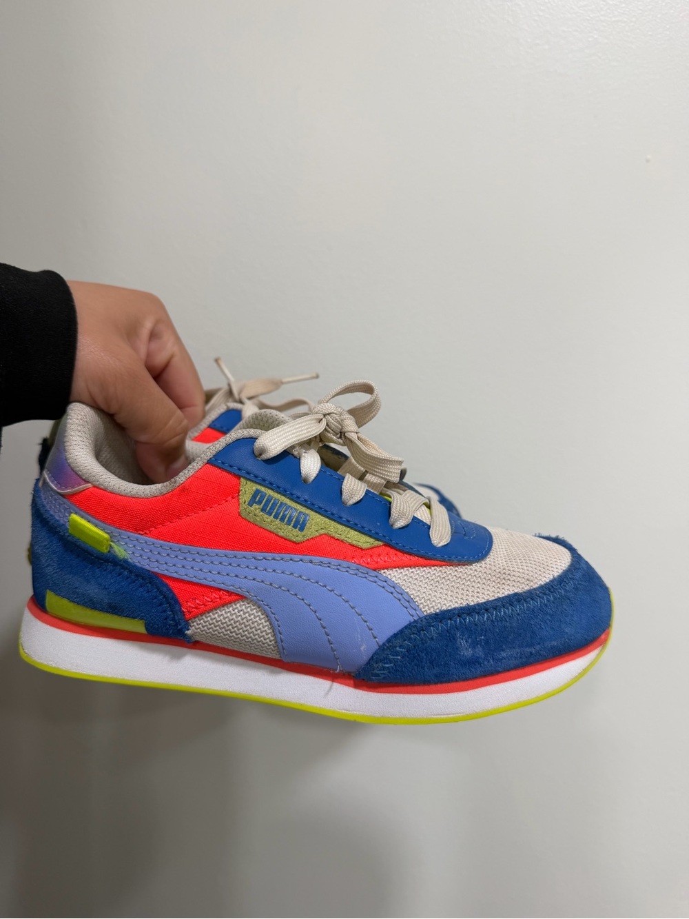 Puma Kids Colorblock Runner Sneakers in Blue, Neon Red and Light Purple